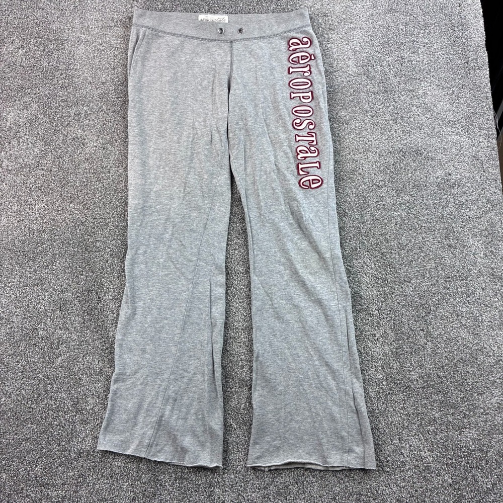 Y2K Aeropostale Sweatpants Women's Medium Gray Cotton Blend Flare Logo Y2K